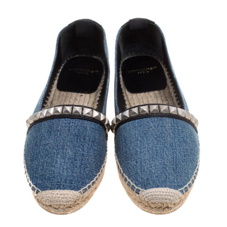Pre Owned Saint Laurent Paris Studded Denim Espadrilles Size 37