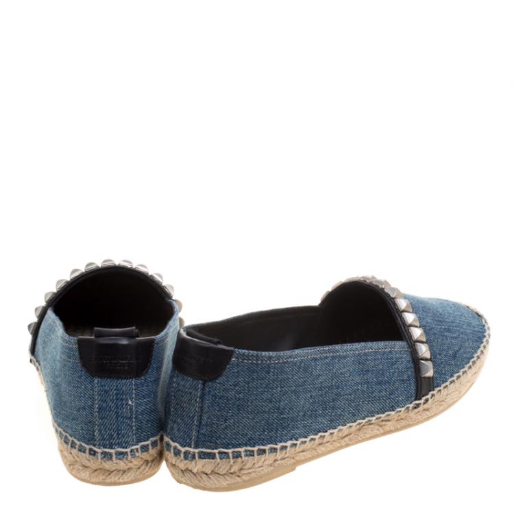 Pre Owned Saint Laurent Paris Studded Denim Espadrilles Size 37