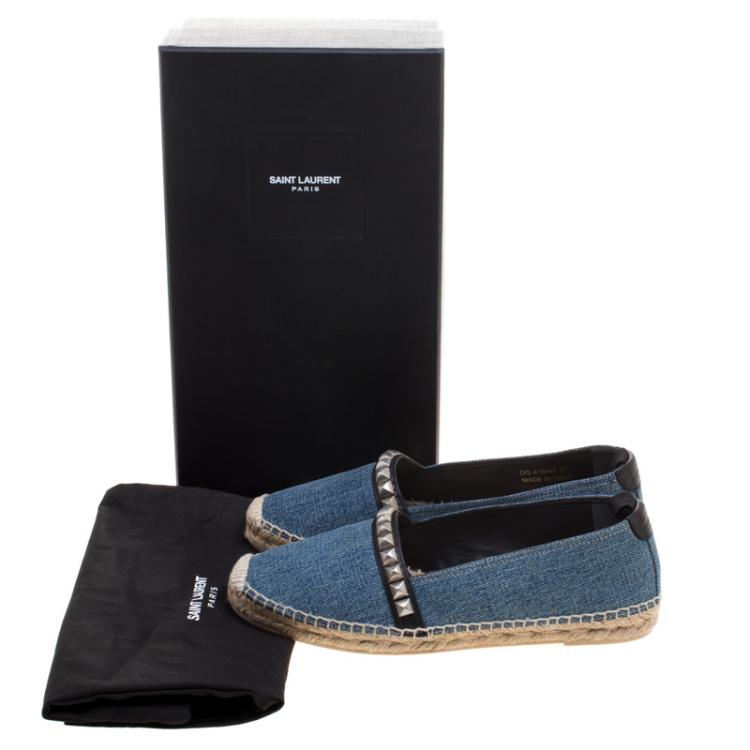Pre Owned Saint Laurent Paris Studded Denim Espadrilles Size 37