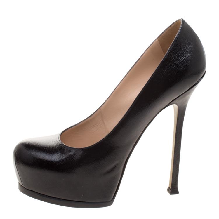 مملوكة مسبقًا Saint Laurent Paris Black Leather Tribtoo Platform Pumps Size 41.5