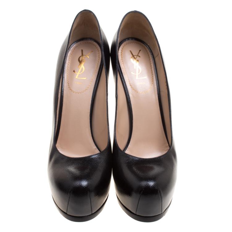 مملوكة مسبقًا Saint Laurent Paris Black Leather Tribtoo Platform Pumps Size 41.5