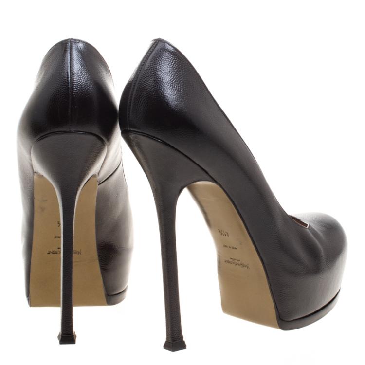 مملوكة مسبقًا Saint Laurent Paris Black Leather Tribtoo Platform Pumps Size 41.5