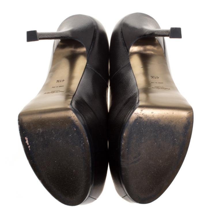 مملوكة مسبقًا Saint Laurent Paris Black Leather Tribtoo Platform Pumps Size 41.5