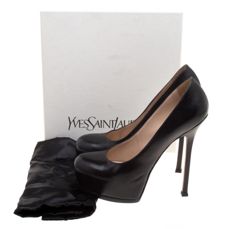 مملوكة مسبقًا Saint Laurent Paris Black Leather Tribtoo Platform Pumps Size 41.5