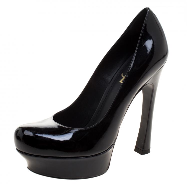 Pre Owned Saint Laurent Paris Black Patent Leather Palais Curvy Platform Pumps Size 38.5