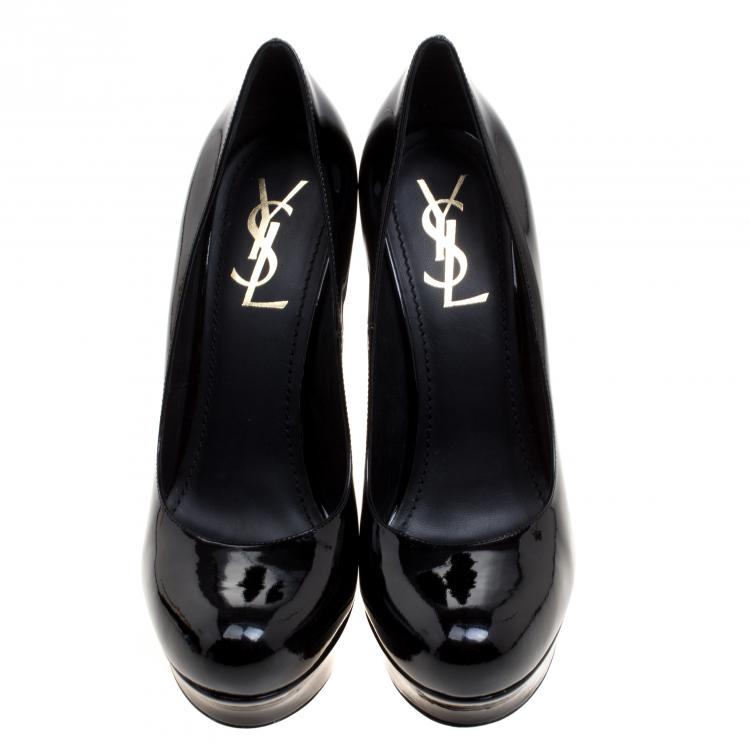 Pre Owned Saint Laurent Paris Black Patent Leather Palais Curvy Platform Pumps Size 38.5