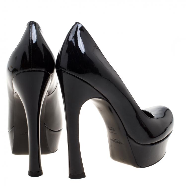 Pre Owned Saint Laurent Paris Black Patent Leather Palais Curvy Platform Pumps Size 38.5