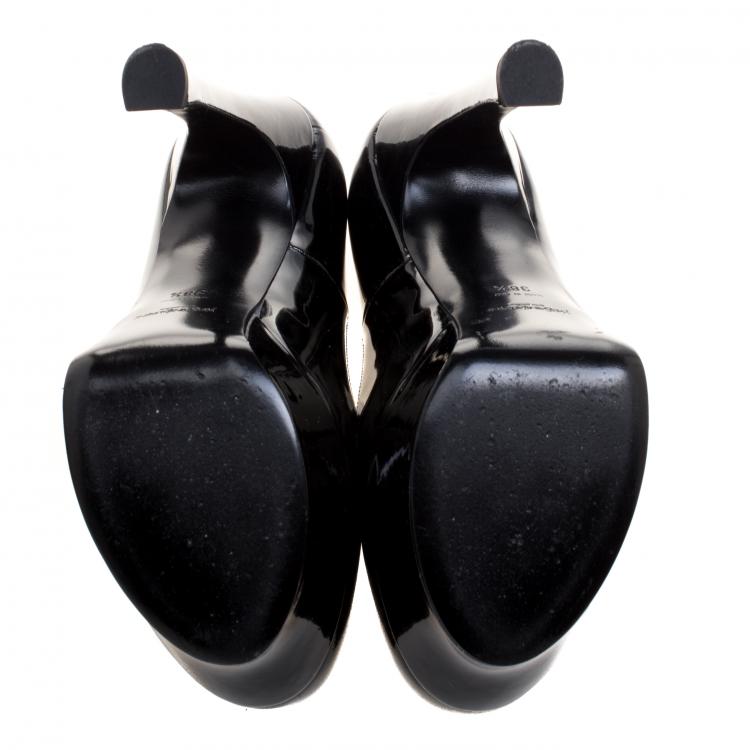 Pre Owned Saint Laurent Paris Black Patent Leather Palais Curvy Platform Pumps Size 38.5