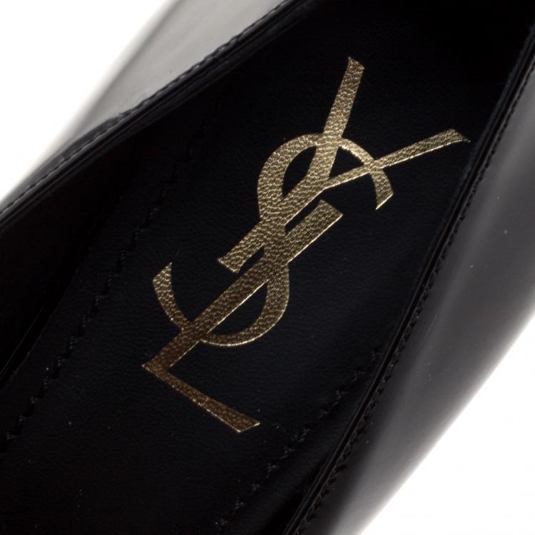 Pre Owned Saint Laurent Paris Black Patent Leather Palais Curvy Platform Pumps Size 38.5