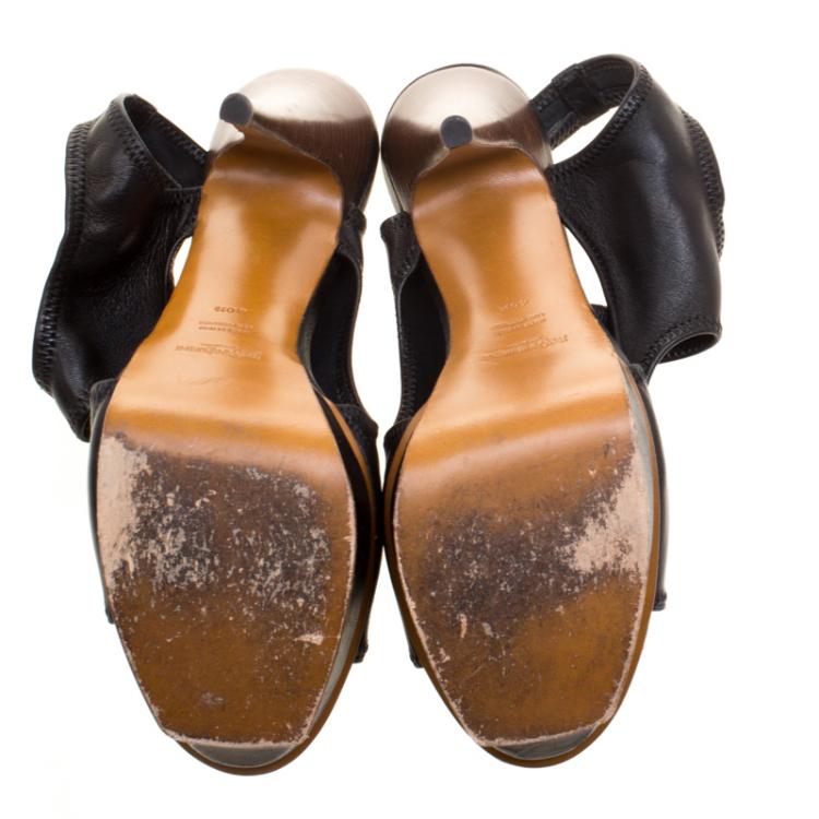 Pre Owned Saint Laurent Black Leather Platform Sandals Size 40.5