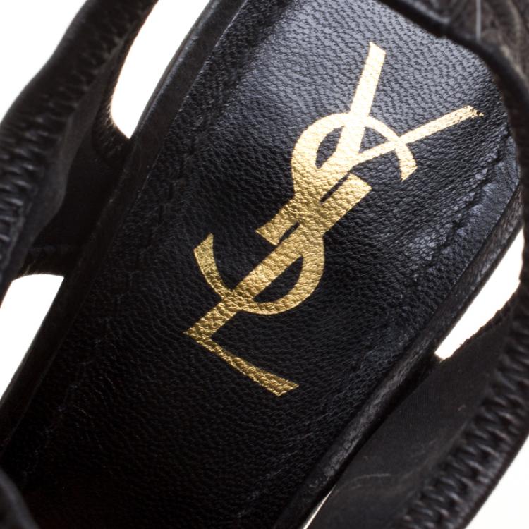 Pre Owned Saint Laurent Black Leather Platform Sandals Size 40.5