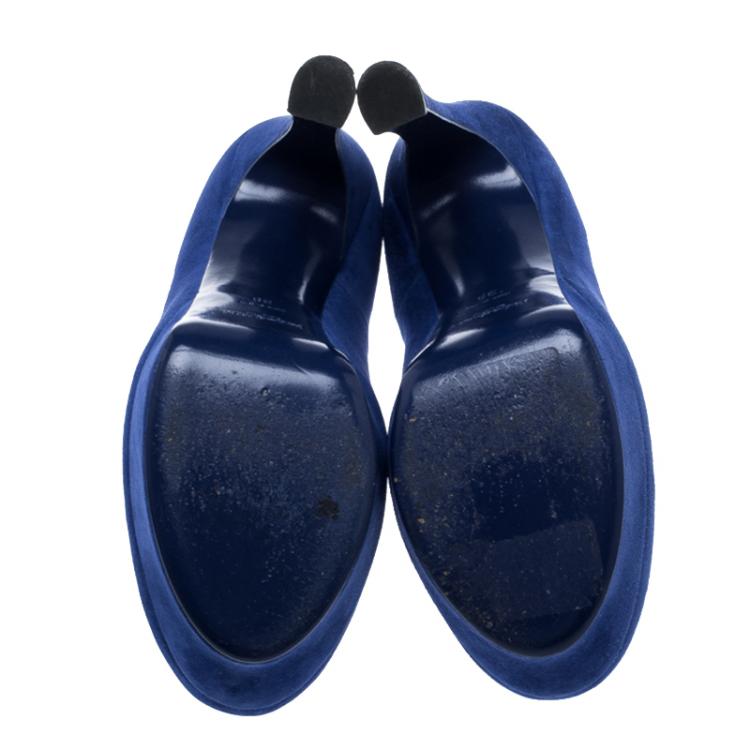 Pre Owned Saint Laurent Paris Cobalt Blue Suede Palais Platform Pumps Size 38