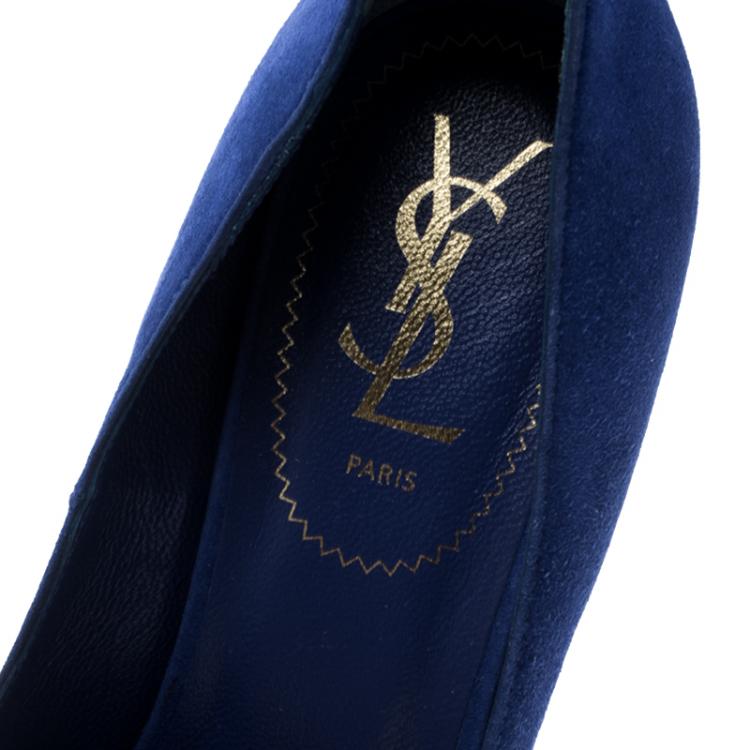 Pre Owned Saint Laurent Paris Cobalt Blue Suede Palais Platform Pumps Size 38