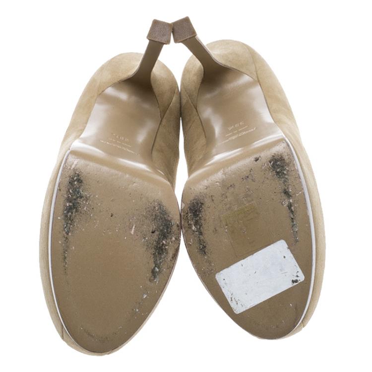 Pre Owned Yves Saint Laurent Beige Suede Tribtoo Platform Pumps Size 38.5