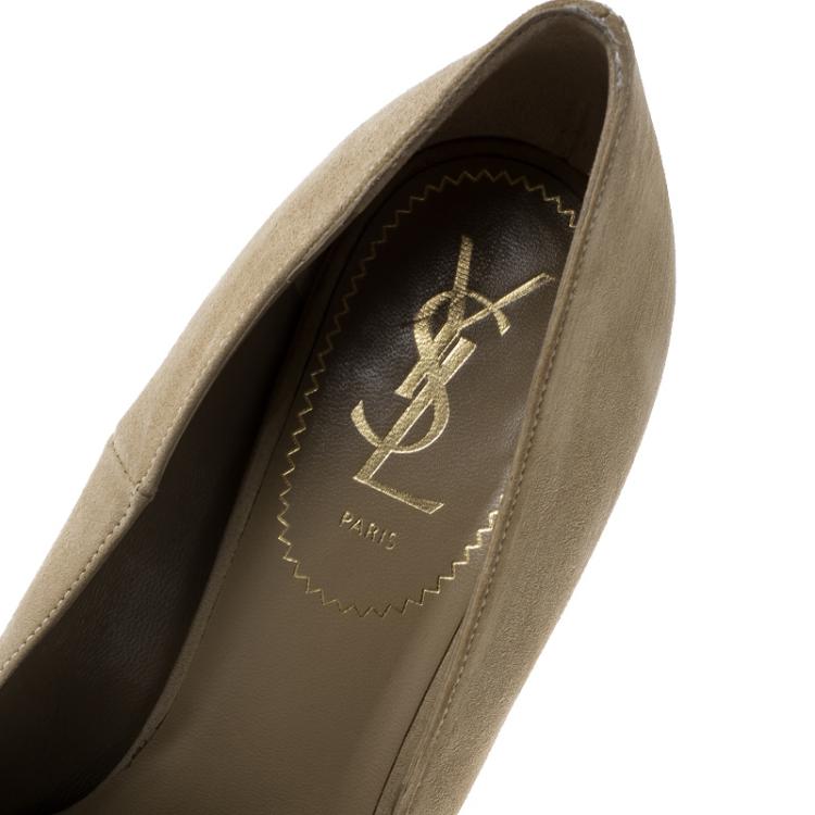Pre Owned Yves Saint Laurent Beige Suede Tribtoo Platform Pumps Size 38.5