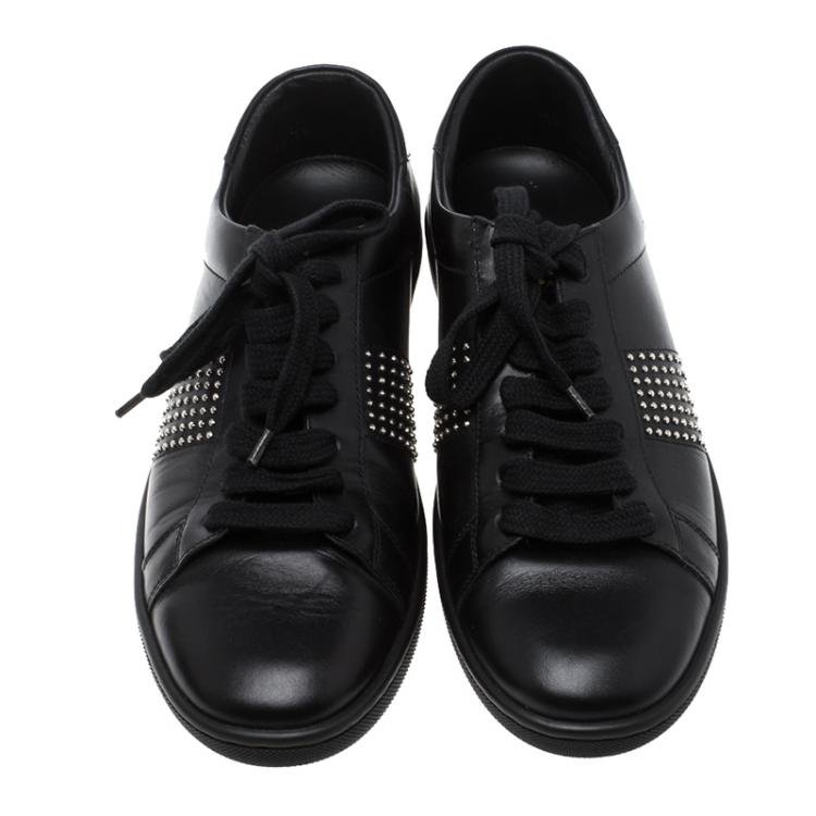 Pre Owned Saint Laurent Paris Black Leather Studded Sneakers Size 38