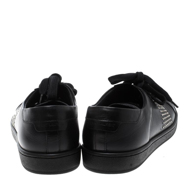 Pre Owned Saint Laurent Paris Black Leather Studded Sneakers Size 38