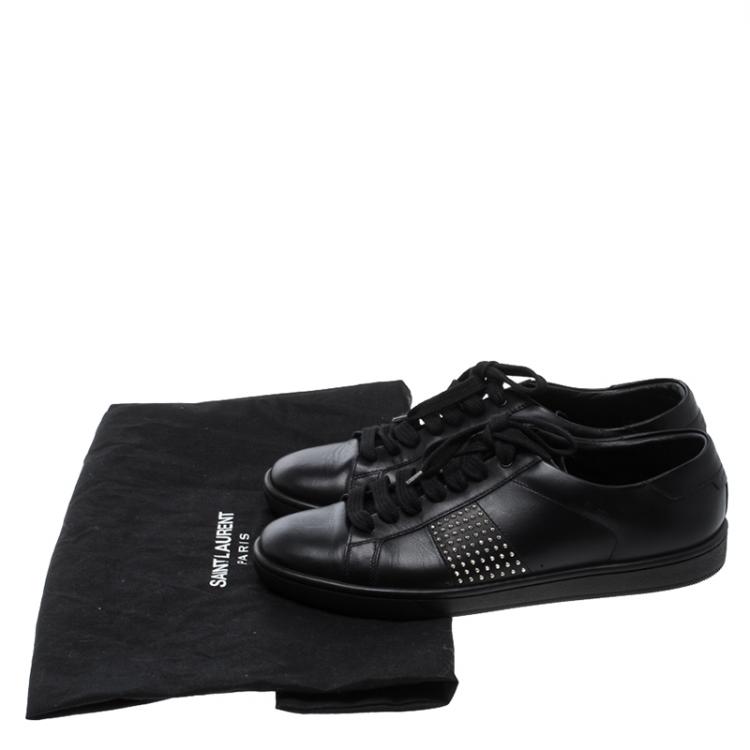 Pre Owned Saint Laurent Paris Black Leather Studded Sneakers Size 38