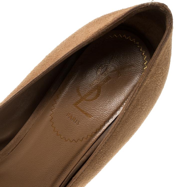 Pre Owned Saint Laurent Paris Brown Suede And Patent Leather Cap Toe Tribtoo Platform Pumps Size 38