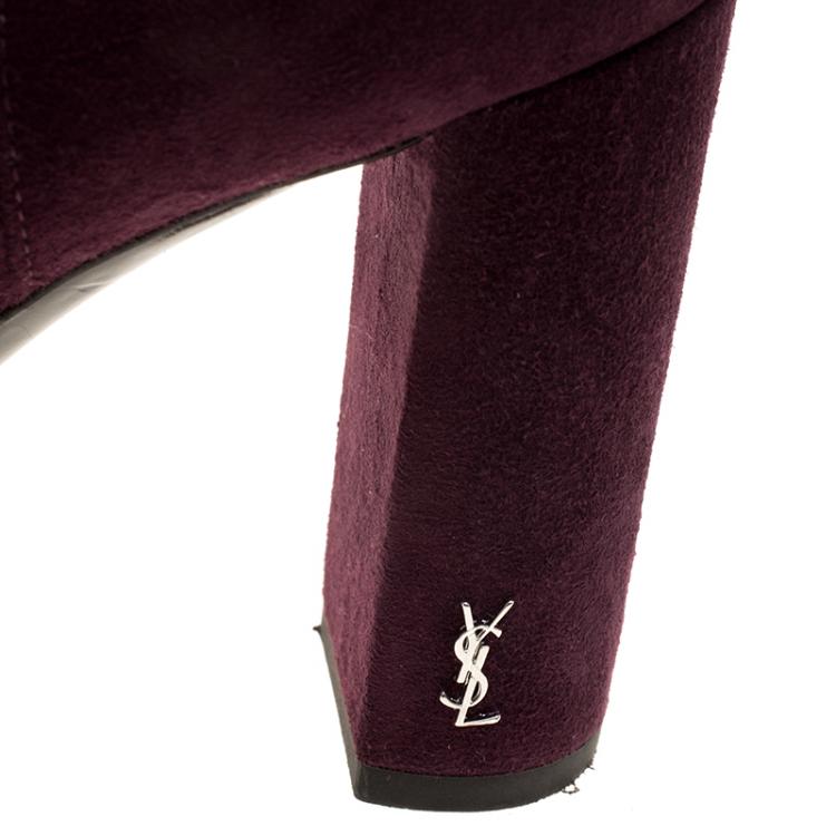 Pre Owned Saint Laurent Paris Burgundy Suede Chelsea Ankle Boots Size 38