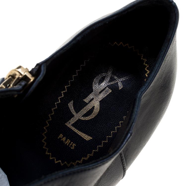 Pre Owned Saint Laurent Paris Two Tone Leather Tribtoo Cap Toe Platform Ankle Boots Size 38