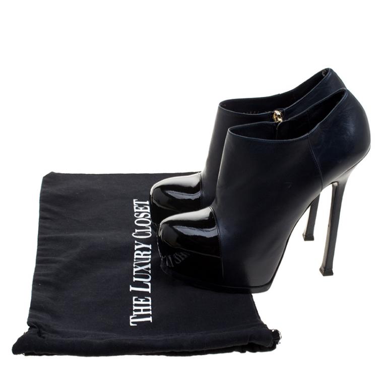 Pre Owned Saint Laurent Paris Two Tone Leather Tribtoo Cap Toe Platform Ankle Boots Size 38
