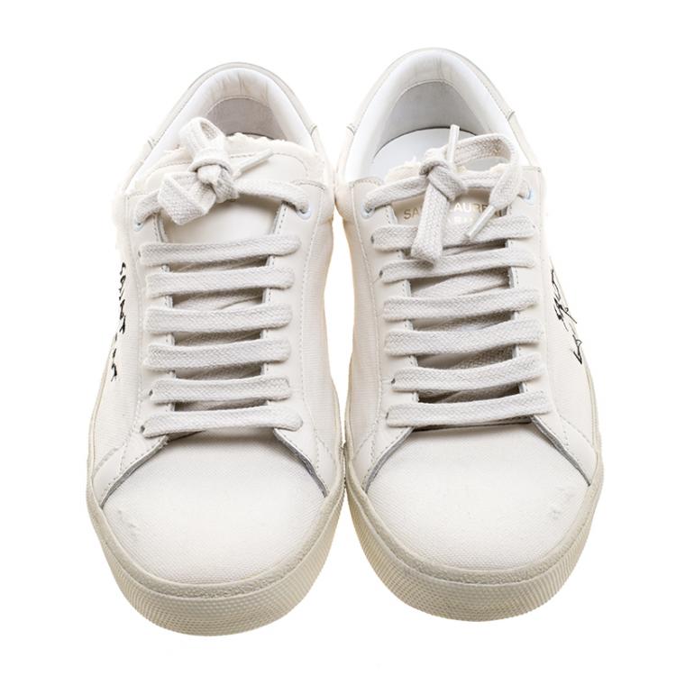 Pre Owned Saint Laurent Paris Off White Canvas Court Low Top Sneakers Size 39