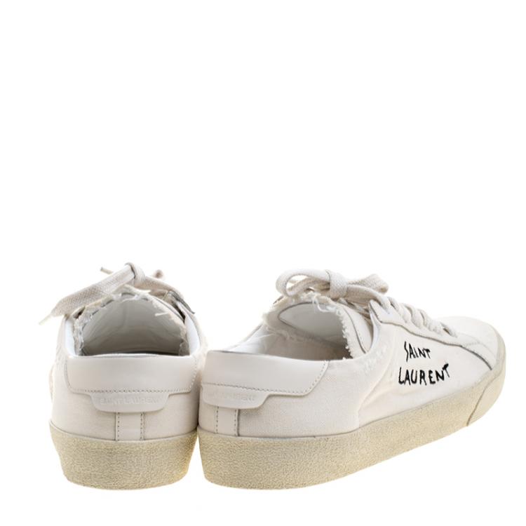 Pre Owned Saint Laurent Paris Off White Canvas Court Low Top Sneakers Size 39