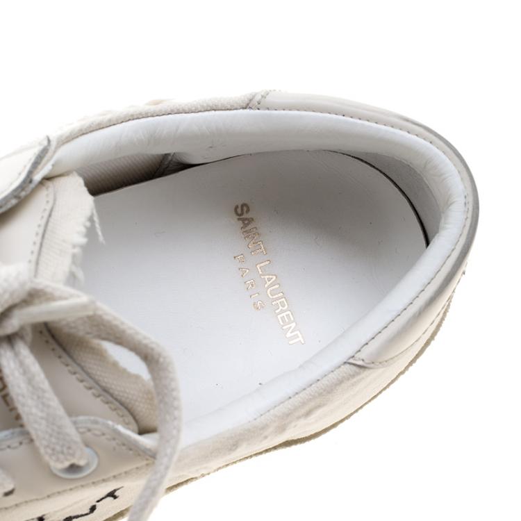 Pre Owned Saint Laurent Paris Off White Canvas Court Low Top Sneakers Size 39