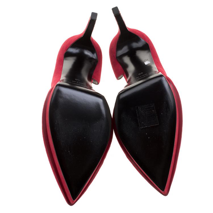Pre Owned Saint Laurent Paris Cherry Red Suede Janis D'orsay Pointed Toe Platform Pumps Size 40