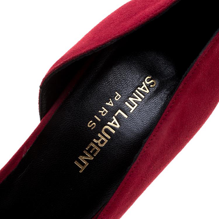 Pre Owned Saint Laurent Paris Cherry Red Suede Janis D'orsay Pointed Toe Platform Pumps Size 40