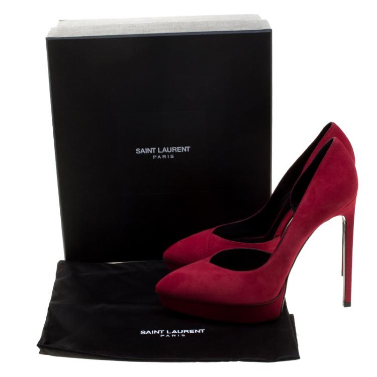 Pre Owned Saint Laurent Paris Cherry Red Suede Janis D'orsay Pointed Toe Platform Pumps Size 40