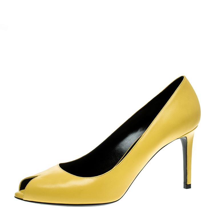Pre Owned Saint Laurent Paris Yellow Leather Peep Toe Pumps Size 40