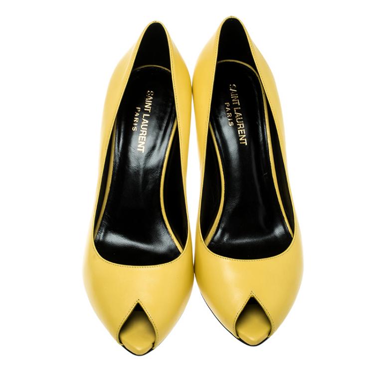 Pre Owned Saint Laurent Paris Yellow Leather Peep Toe Pumps Size 40