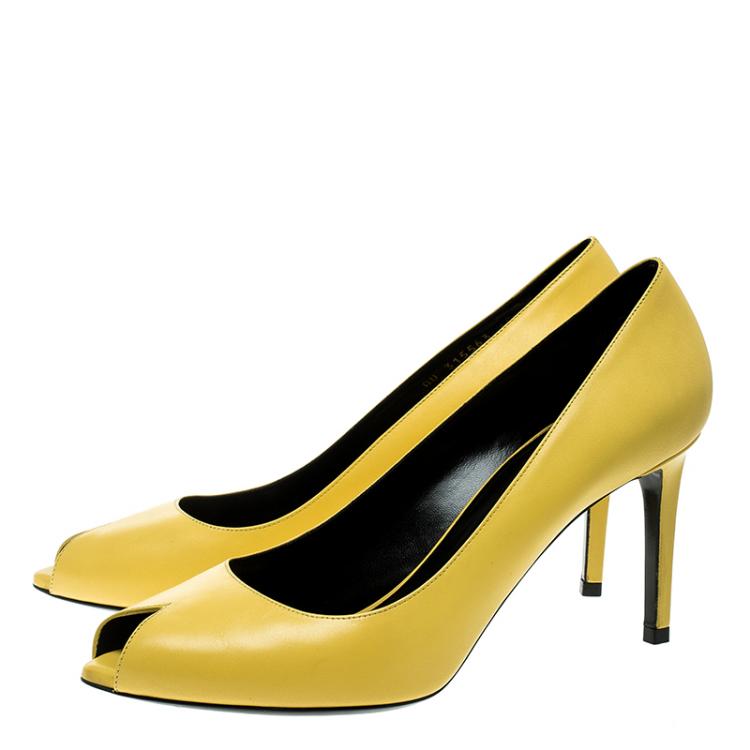 Pre Owned Saint Laurent Paris Yellow Leather Peep Toe Pumps Size 40