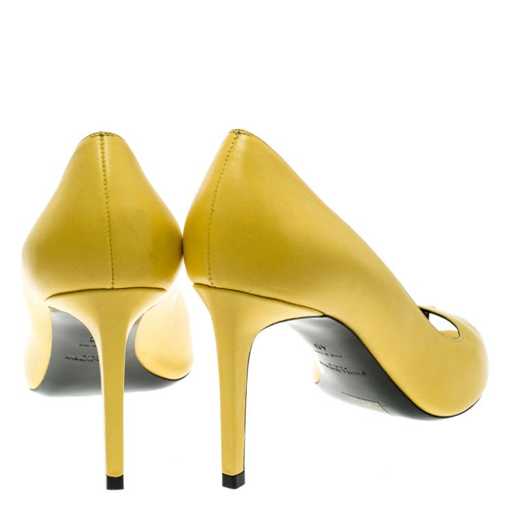 Pre Owned Saint Laurent Paris Yellow Leather Peep Toe Pumps Size 40