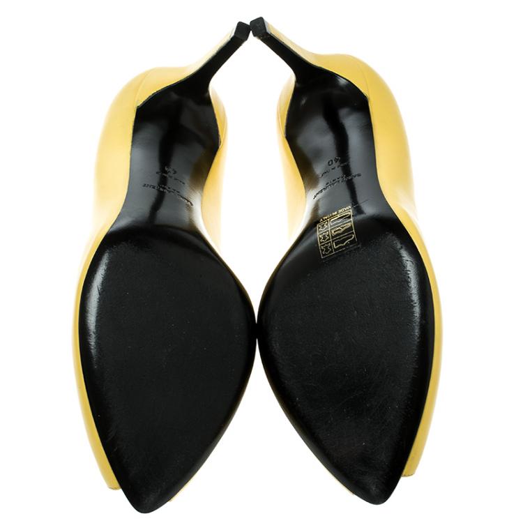 Pre Owned Saint Laurent Paris Yellow Leather Peep Toe Pumps Size 40
