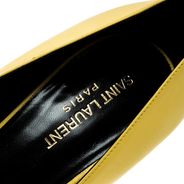 Pre Owned Saint Laurent Paris Yellow Leather Peep Toe Pumps Size 40