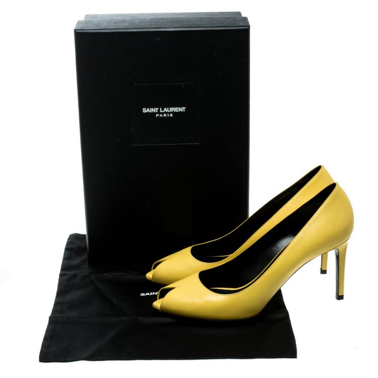 Pre Owned Saint Laurent Paris Yellow Leather Peep Toe Pumps Size 40