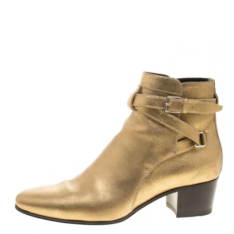 Saint Laurent Paris Gold Leather Wyatt 40 Jodhpur Ankle Boots 38