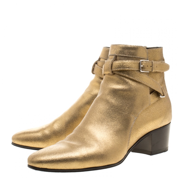 Pre Owned Saint Laurent Paris Gold Leather Wyatt 40 Jodhpur Ankle Boots 38