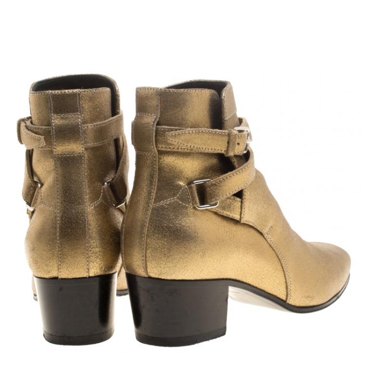 Pre Owned Saint Laurent Paris Gold Leather Wyatt 40 Jodhpur Ankle Boots 38