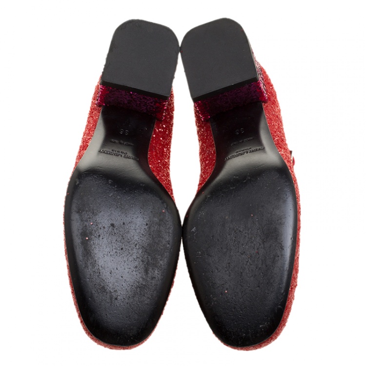مملوكة مسبقًا Saint Laurent Paris Red And Pink Glitter Babies Block Heel Pumps Size 36
