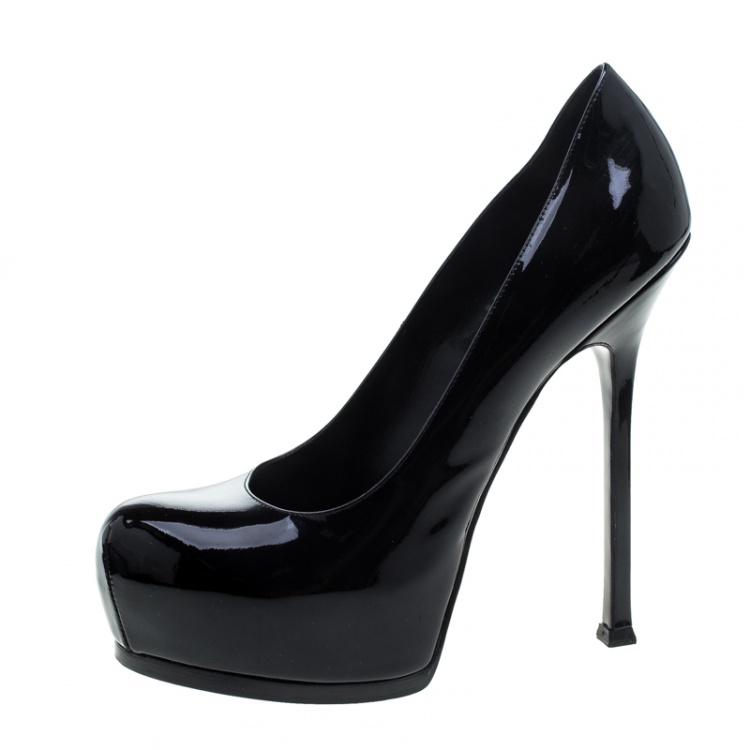 Pre Owned Saint Laurent Paris Black Patent Leather Tribtoo Platform Pumps Size 41