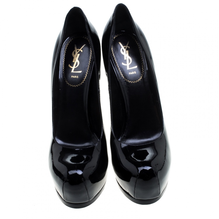 Pre Owned Saint Laurent Paris Black Patent Leather Tribtoo Platform Pumps Size 41