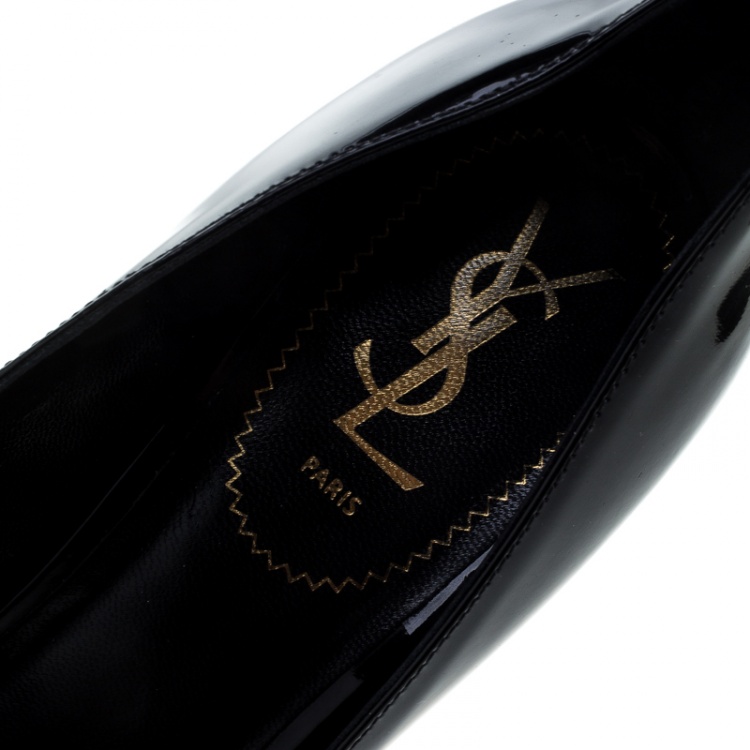 Pre Owned Saint Laurent Paris Black Patent Leather Tribtoo Platform Pumps Size 41