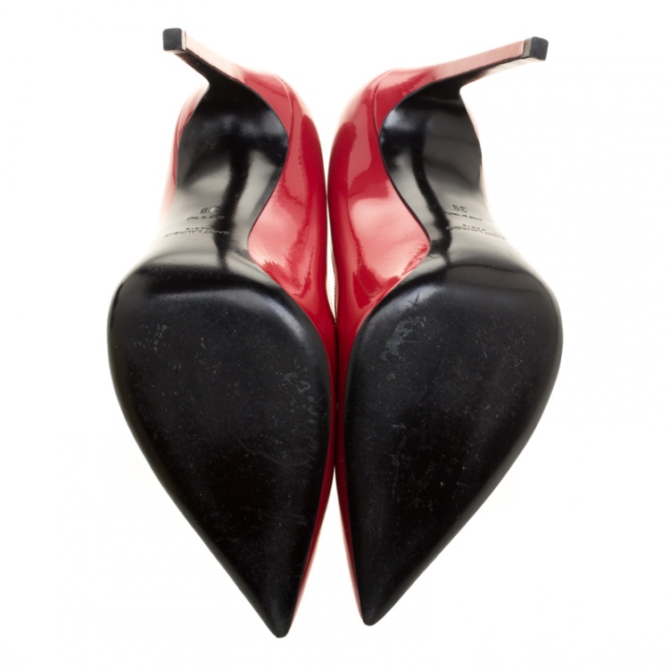Pre Owned Saint Laurent Paris Red Patent Leather Paris Skinny Pointed Toe Pumps Size 39