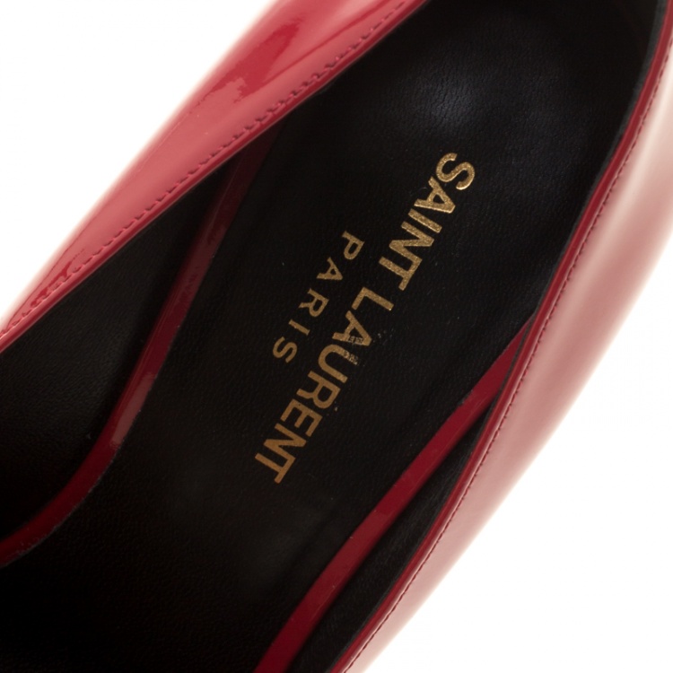 Pre Owned Saint Laurent Paris Red Patent Leather Paris Skinny Pointed Toe Pumps Size 39