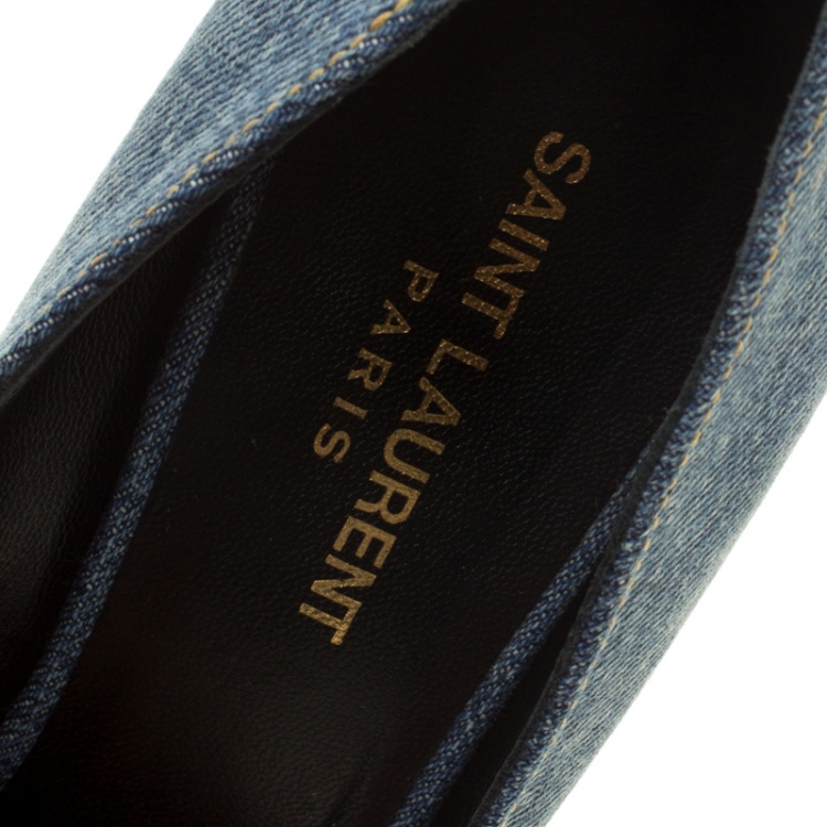 Pre Owned Saint Laurent Paris Light Wash Denim Skinny Pointed Toe Pumps Size 38