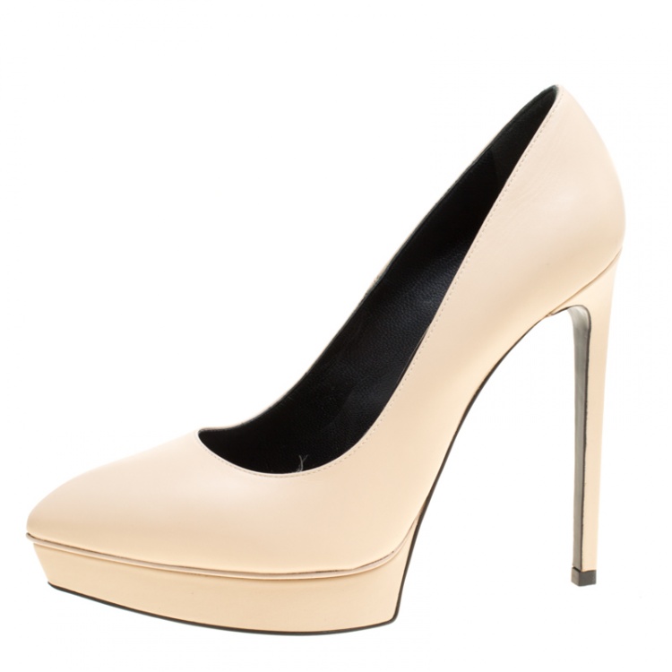 مملوكة مسبقًا Saint Laurent Paris Cream Leather Janis 105 Platform Pumps Size 39